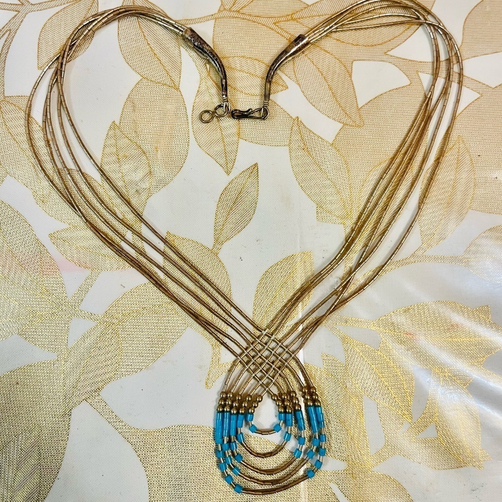 VTG Southwest Sterling Pearl Silver Liquid Turquoise Necklace 5 Strands